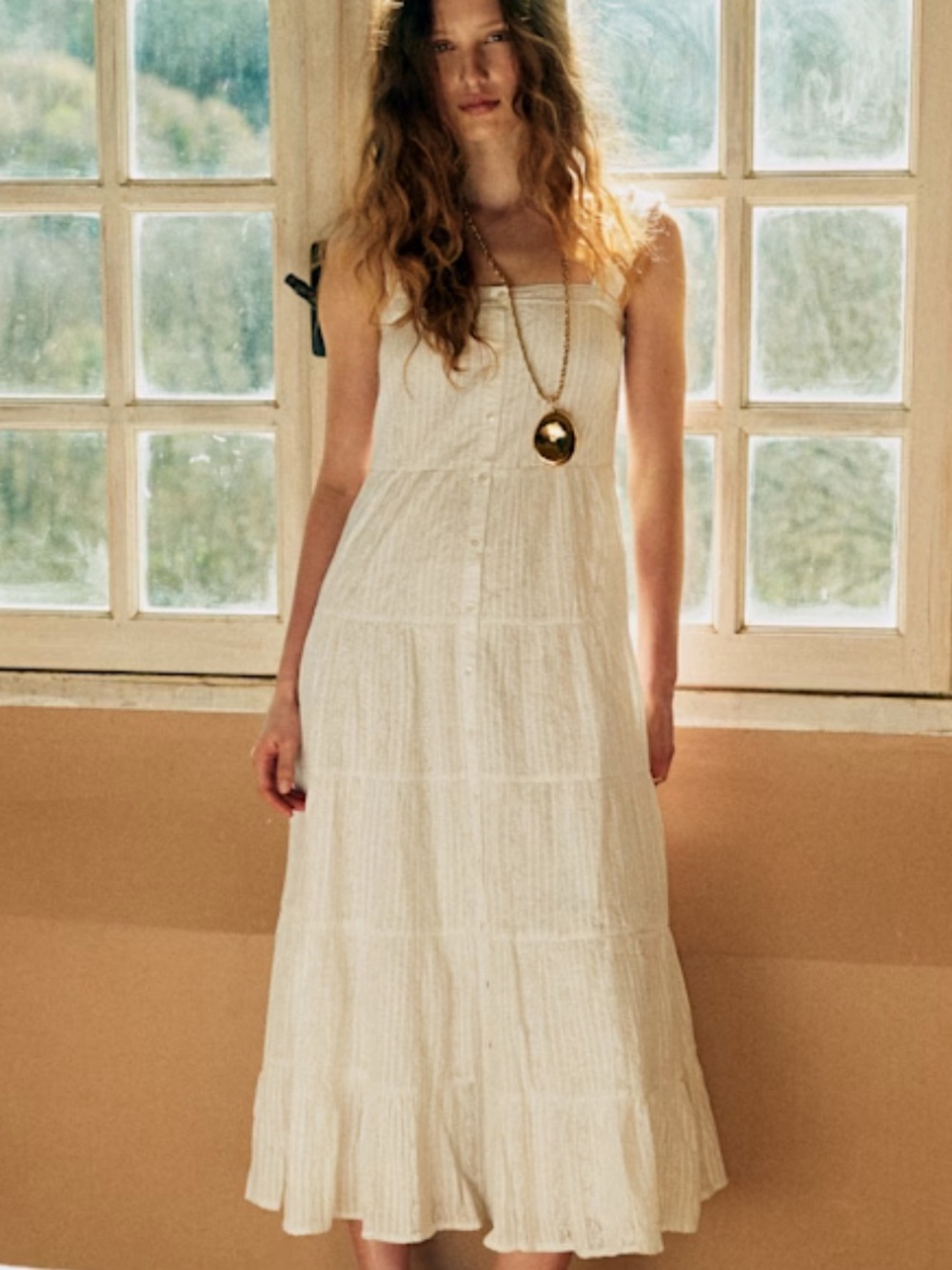 NWT SEZANE RAMA DRESS EMBROIDERED ECRU
